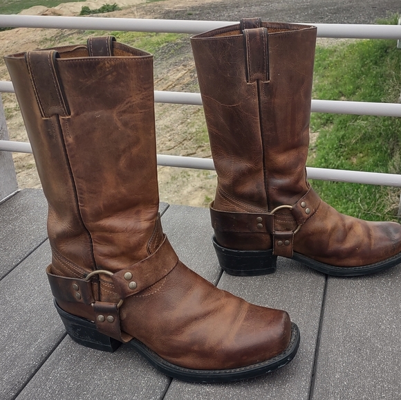 BROWN LEATHER BOULET HARNESS MOTORCYCLE BOOTS WOMENS 9.5 MENS 8.5 - Picture 3 of 15